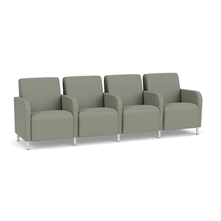 Lesro Siena Lounge Reception 4 Seat Tandem Seating, Brushed Steel, OH Eucalyptus Upholstery SN4103